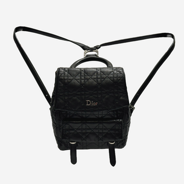 Christian Dior women's black quilted leather backpack with front