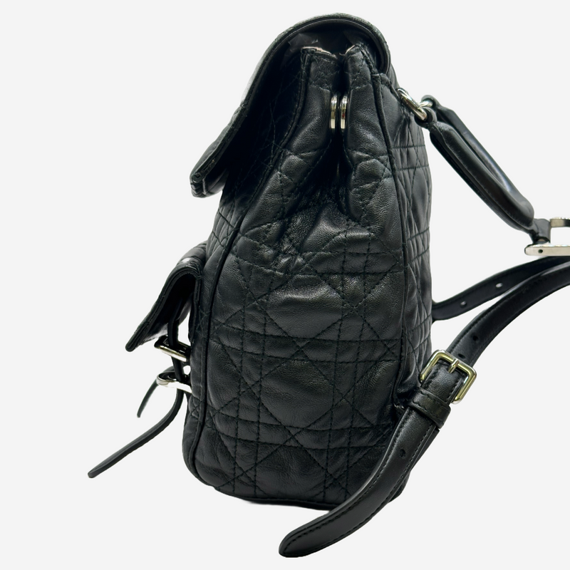Christian Dior women's black quilted leather backpack with front pocket