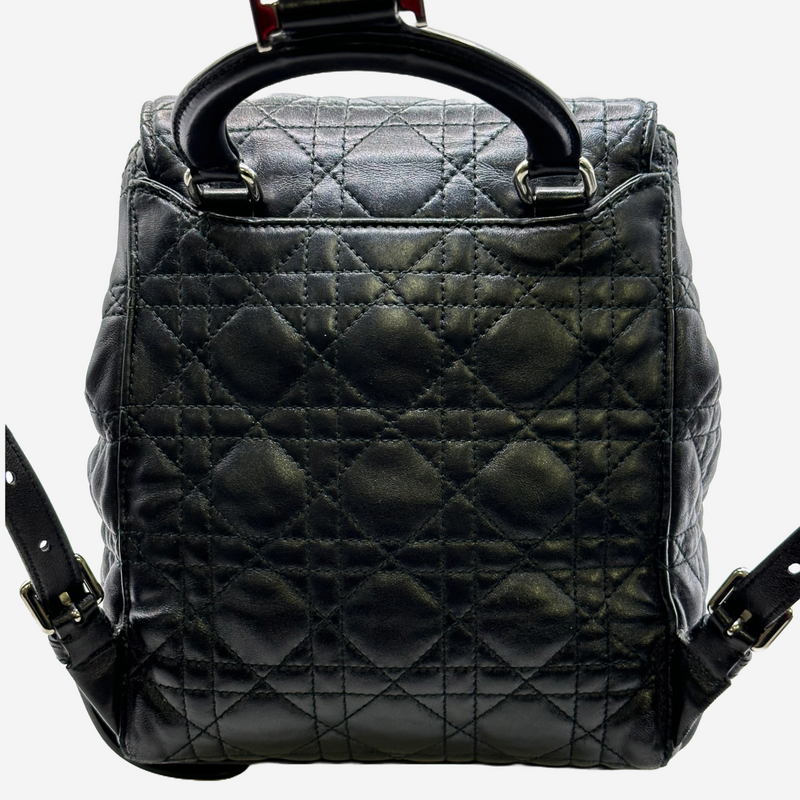 Christian Dior women's black quilted leather backpack with front pocket