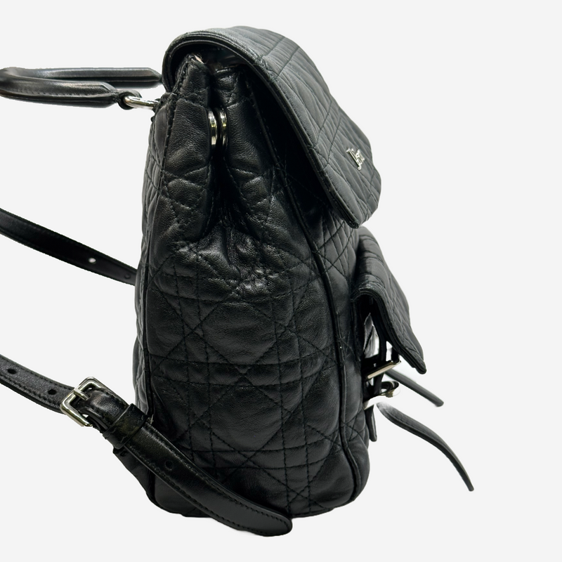 Christian Dior women's black quilted leather backpack with front pocket