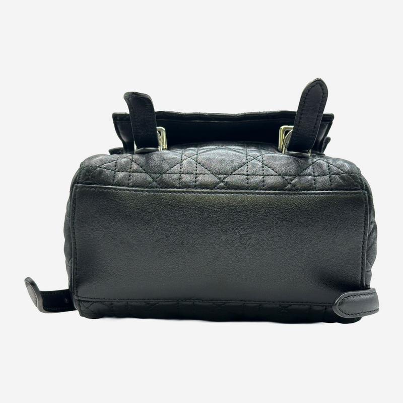 Christian Dior women's black quilted leather backpack with front pocket