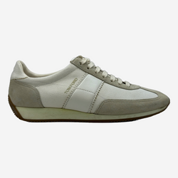 Tom Ford men's white and ecru suede/canvas/leather trainers