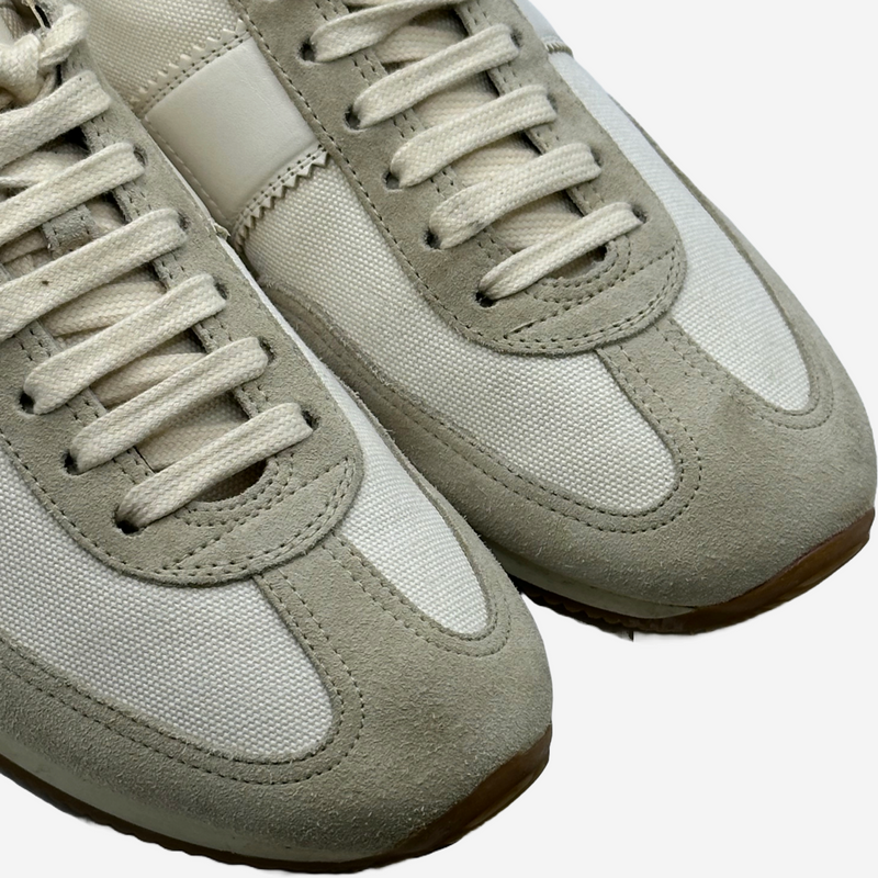 Tom Ford men's white and ecru suede/canvas/leather trainers