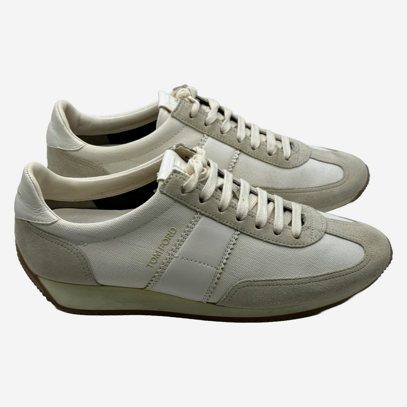Tom Ford men's white and ecru suede/canvas/leather trainers