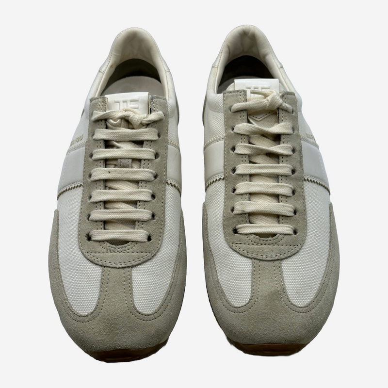 Tom Ford men's white and ecru suede/canvas/leather trainers