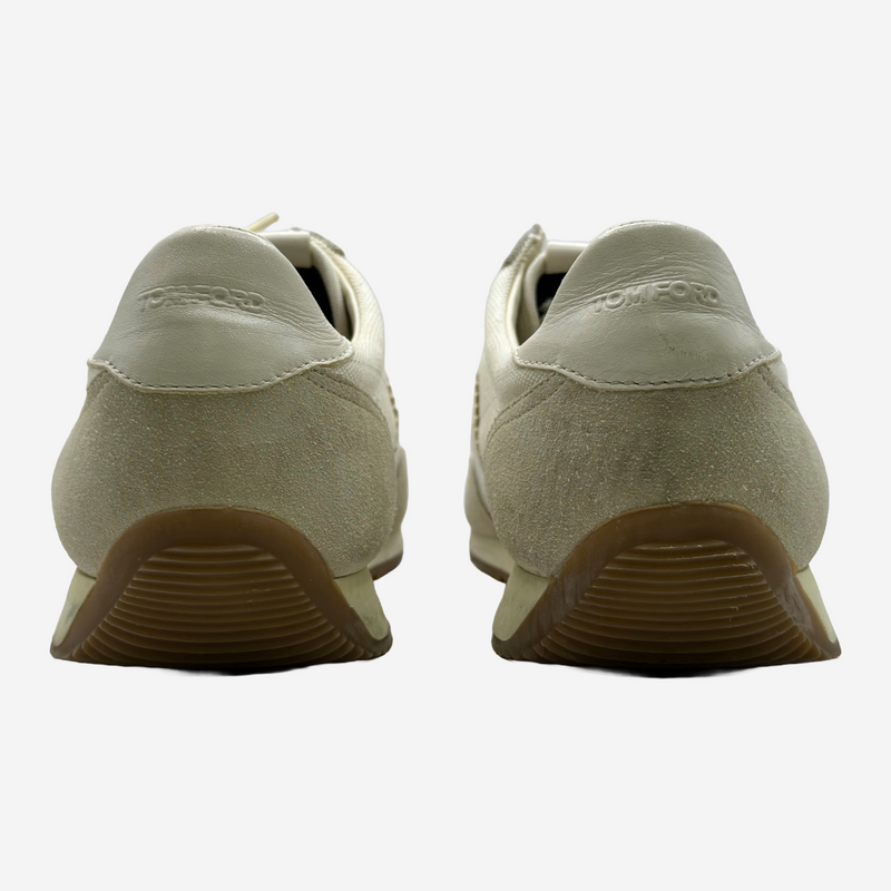 Tom Ford men's white and ecru suede/canvas/leather trainers