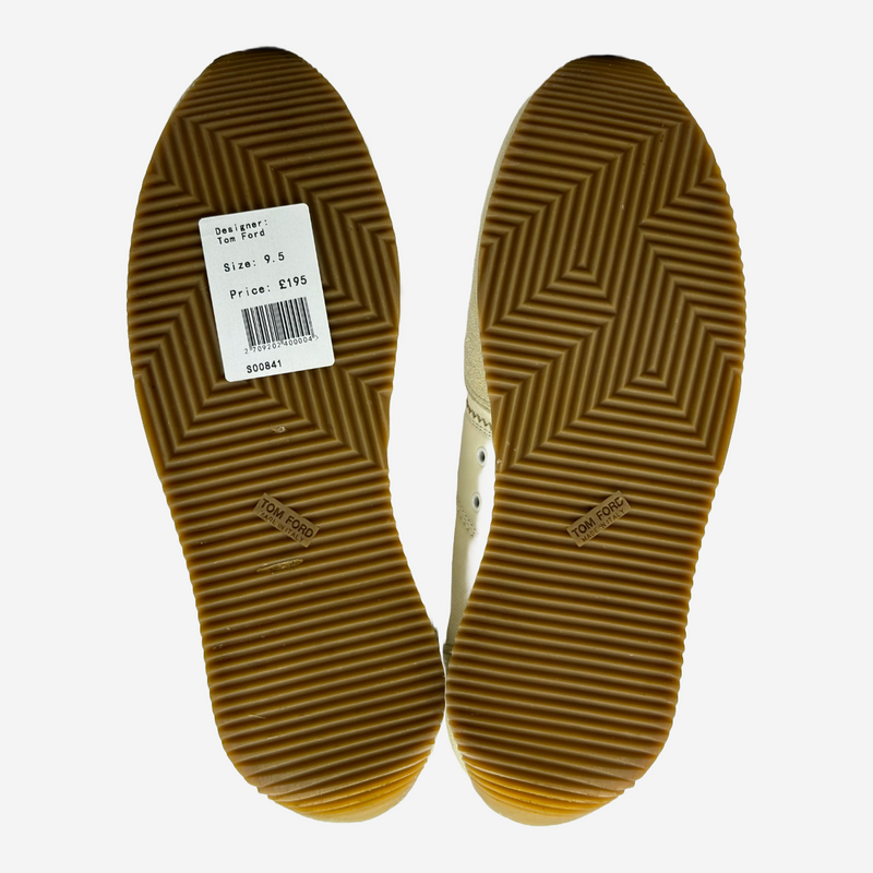 Tom Ford men's white and ecru suede/canvas/leather trainers
