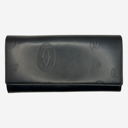 Cartier women's black leather embossed logo wallet
