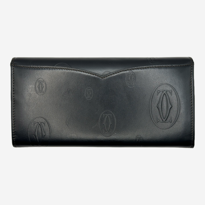 Cartier women's black leather embossed logo wallet