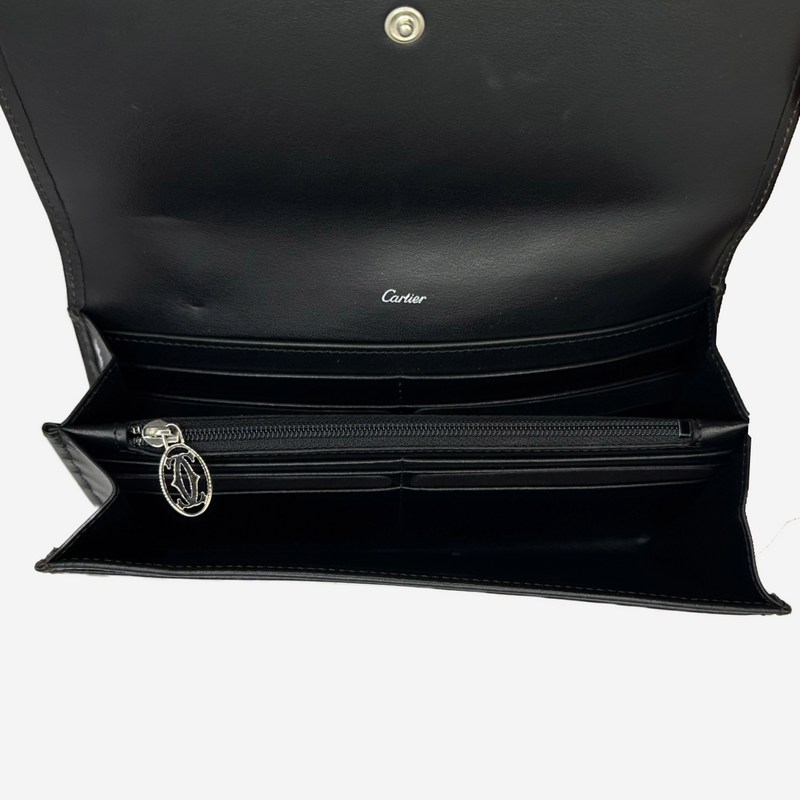Cartier women's black leather embossed logo wallet