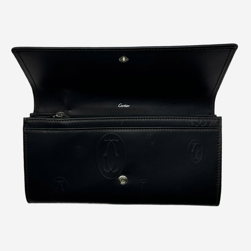 Cartier women's black leather embossed logo wallet