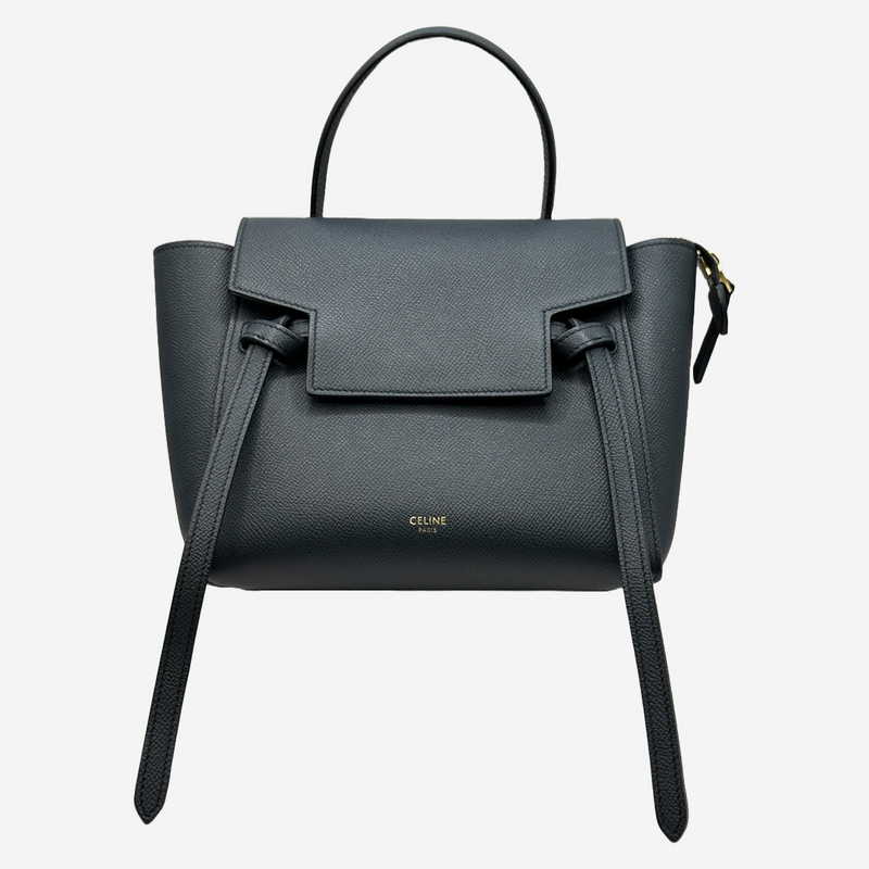 Celine women's  petrol blue grained calfskin mini belt handbag