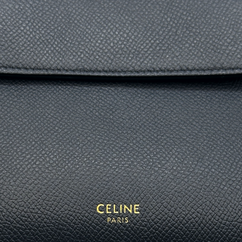 Celine women's  petrol blue grained calfskin mini belt handbag
