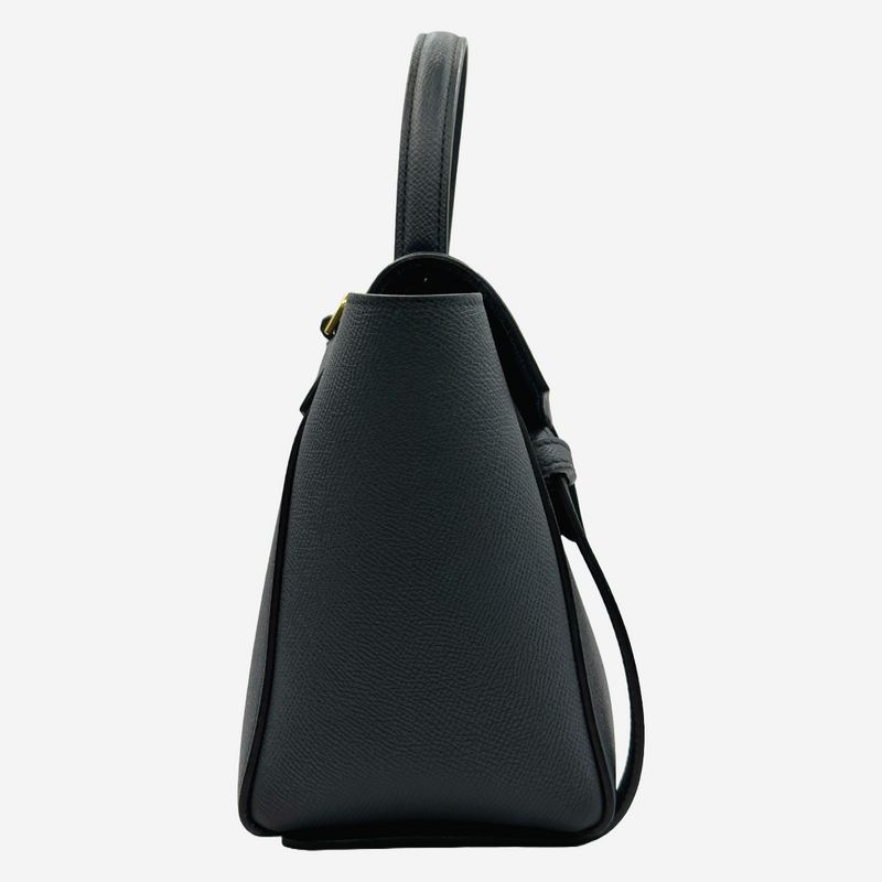 Celine women's  petrol blue grained calfskin mini belt handbag