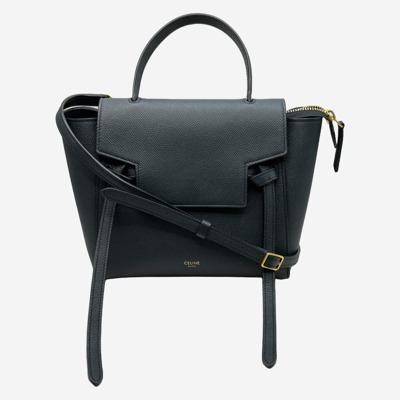 Celine women's  petrol blue grained calfskin mini belt handbag