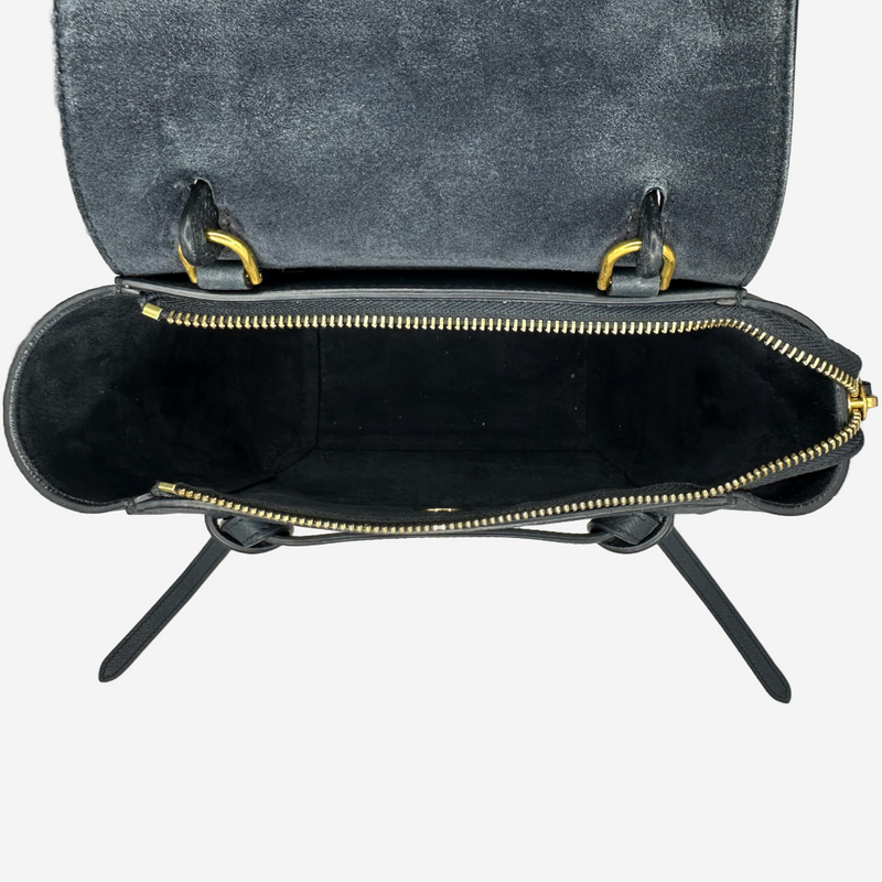 Celine women's  petrol blue grained calfskin mini belt handbag