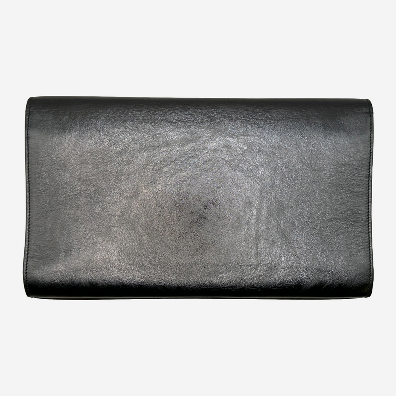 YSL women's silver metallic leather clutch