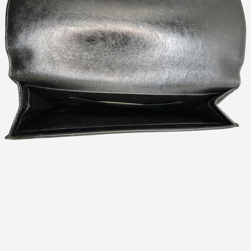 YSL women's silver metallic leather clutch