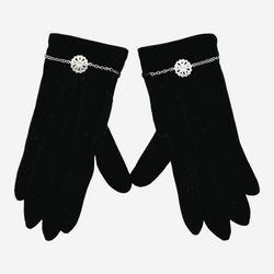 Christian Dior women's black wool gloves with silver chain and flower detail