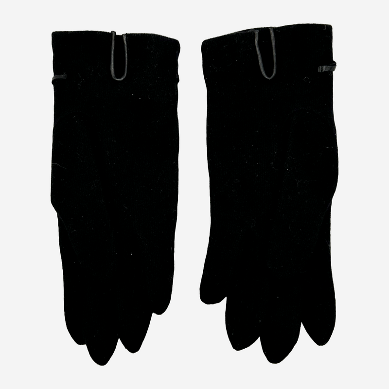 Christian Dior women's black wool gloves with silver chain and flower detail