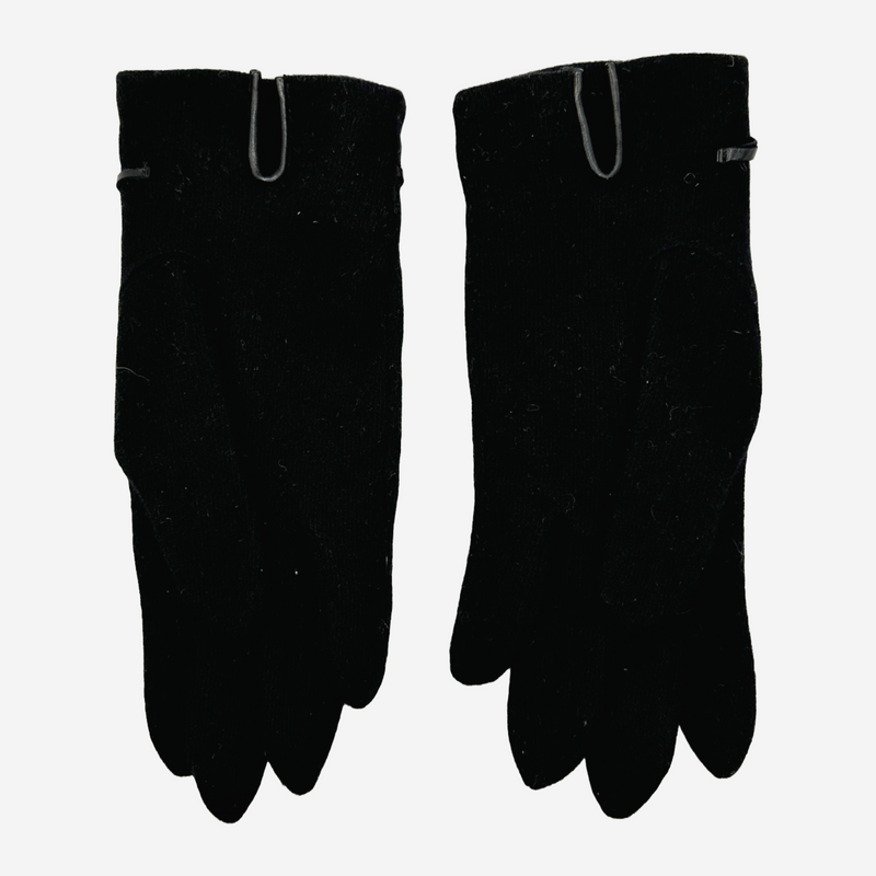 Christian Dior women's black wool gloves with silver chain and flower detail