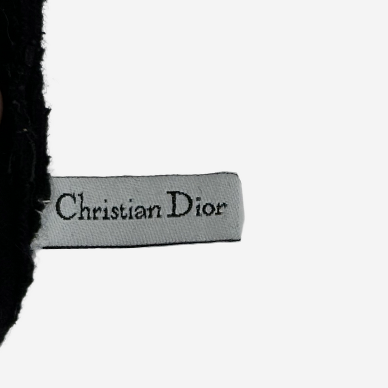 Christian Dior women's black wool gloves with silver chain and flower detail