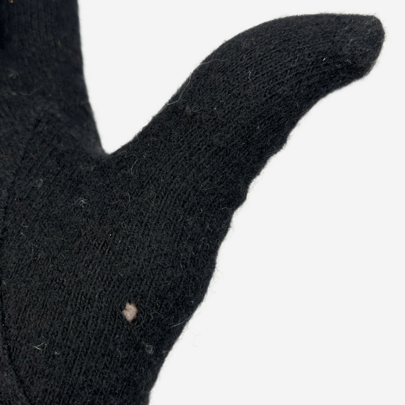 Christian Dior women's black wool gloves with silver chain and flower detail