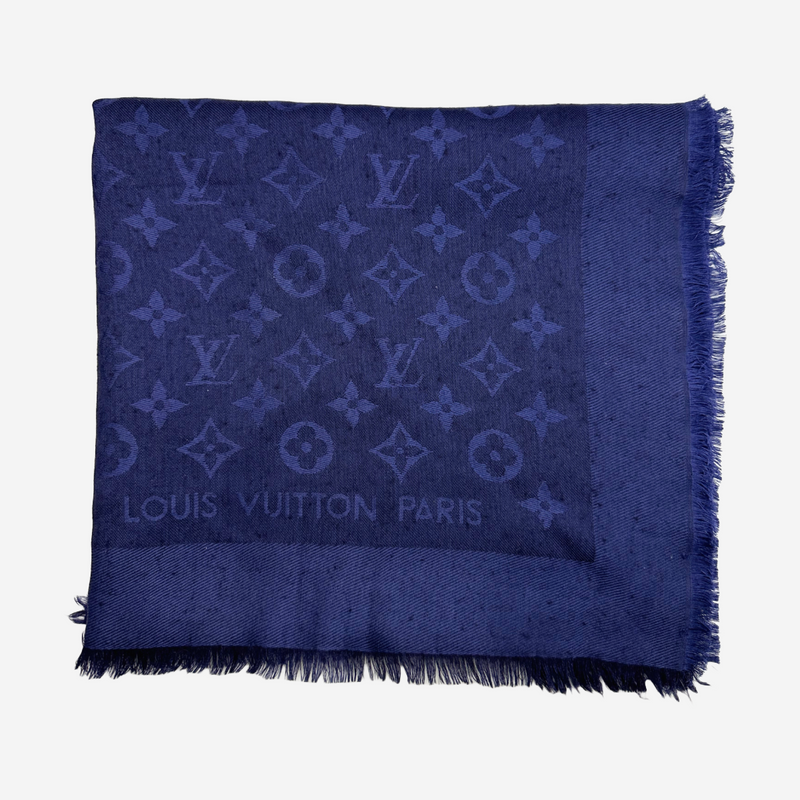Louis Vuitton women's navy monogram silk square double sided scarf