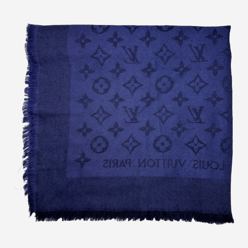 Louis Vuitton women's navy monogram silk square double sided scarf