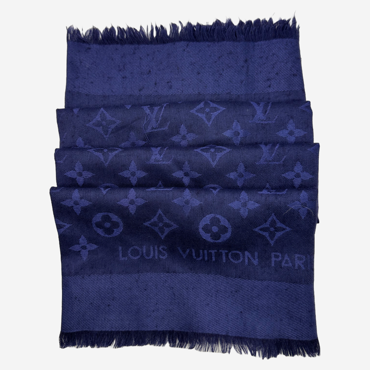 Louis Vuitton women's navy monogram silk square double sided scarf