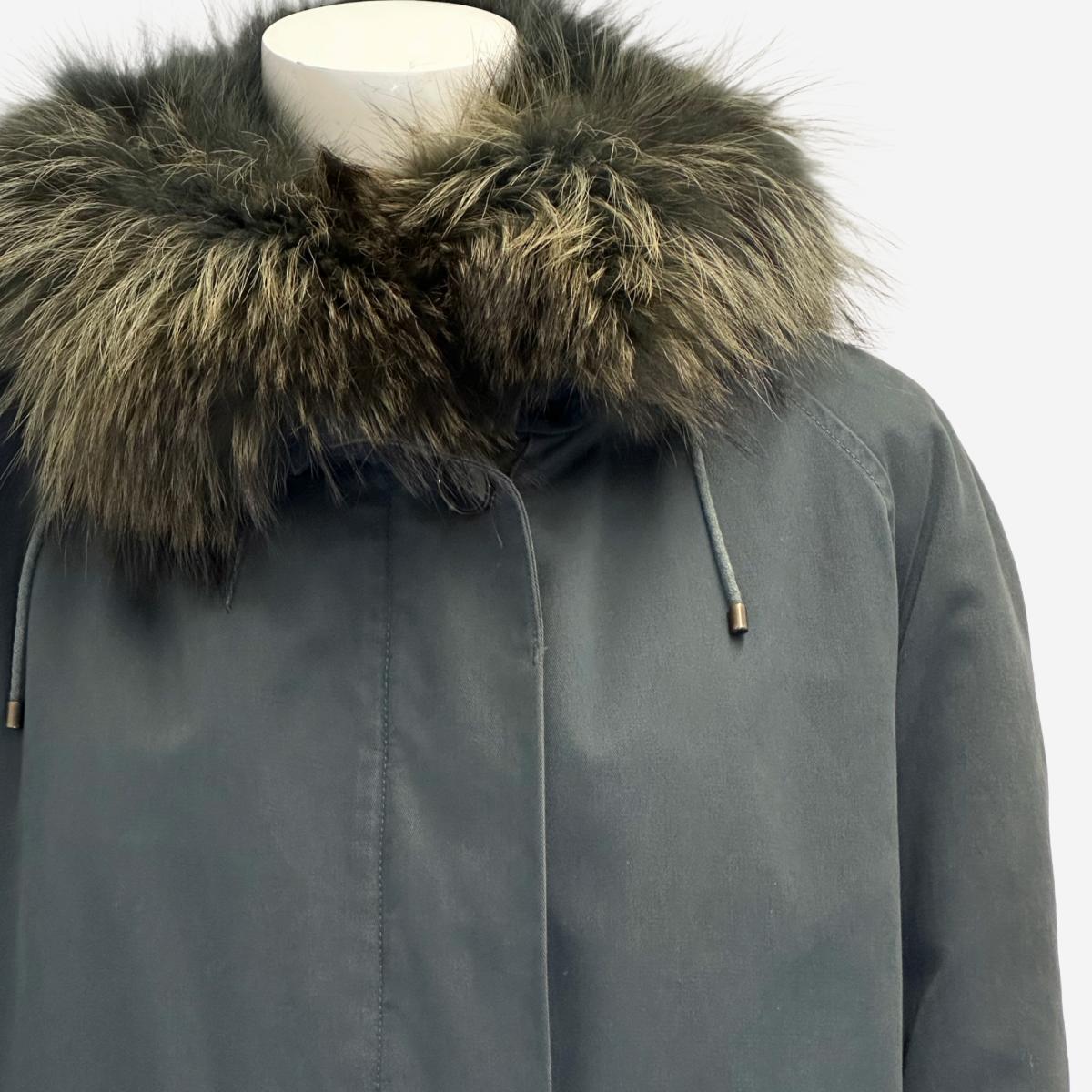 Yves Salomon women s green cotton rabbit and fox fur lined parka jacke Loop Generation