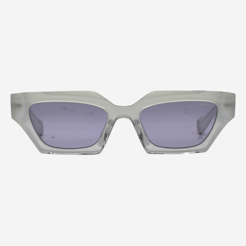 A. Society clear acetate cat eye sunglasses with purple tinted lenses