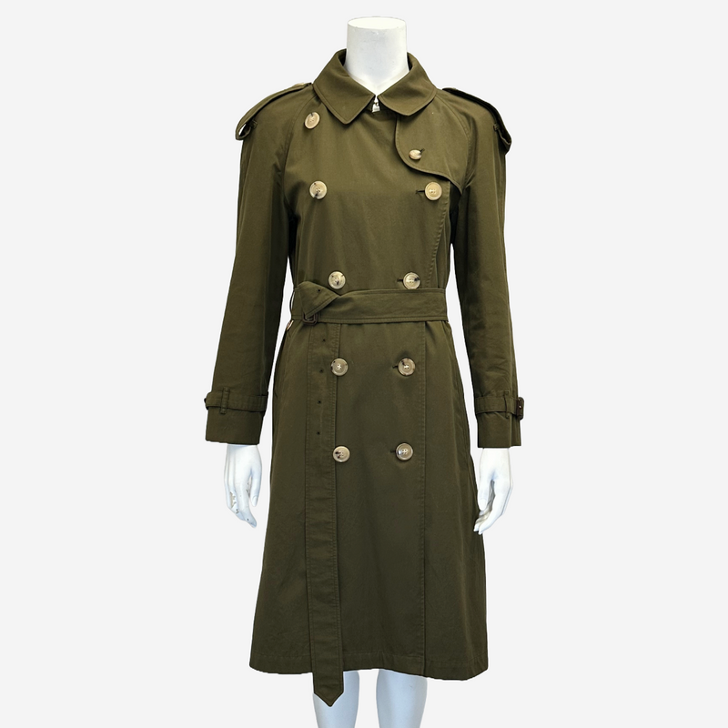 Burberry women's olive green cotton double breasted westminster heritage trench coat