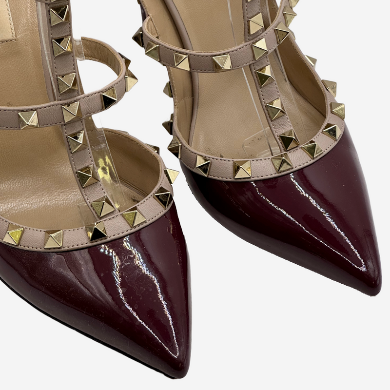 Valentino nude and burgundy patent leather rockstud heels