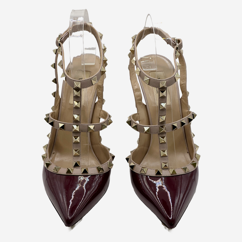 Valentino nude and burgundy patent leather rockstud heels