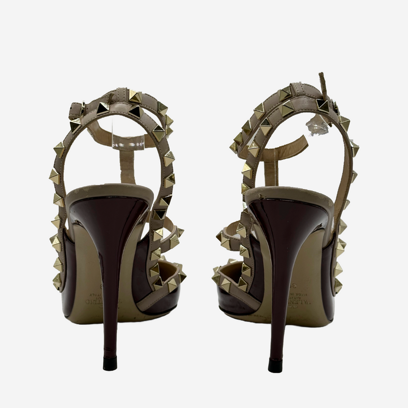 Valentino nude and burgundy patent leather rockstud heels