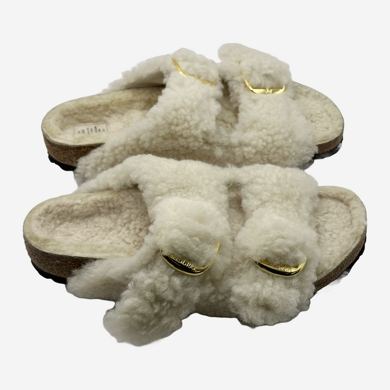 Birkenstock women's white shearling fur sandals