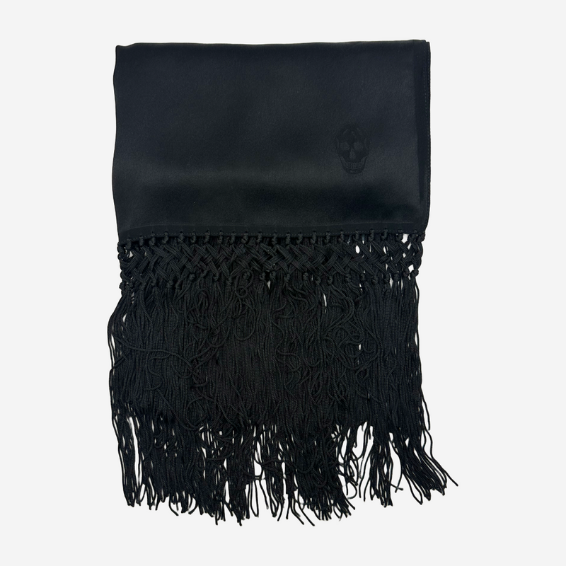 Alexander Mcqueen black silk narrow fringed scarf