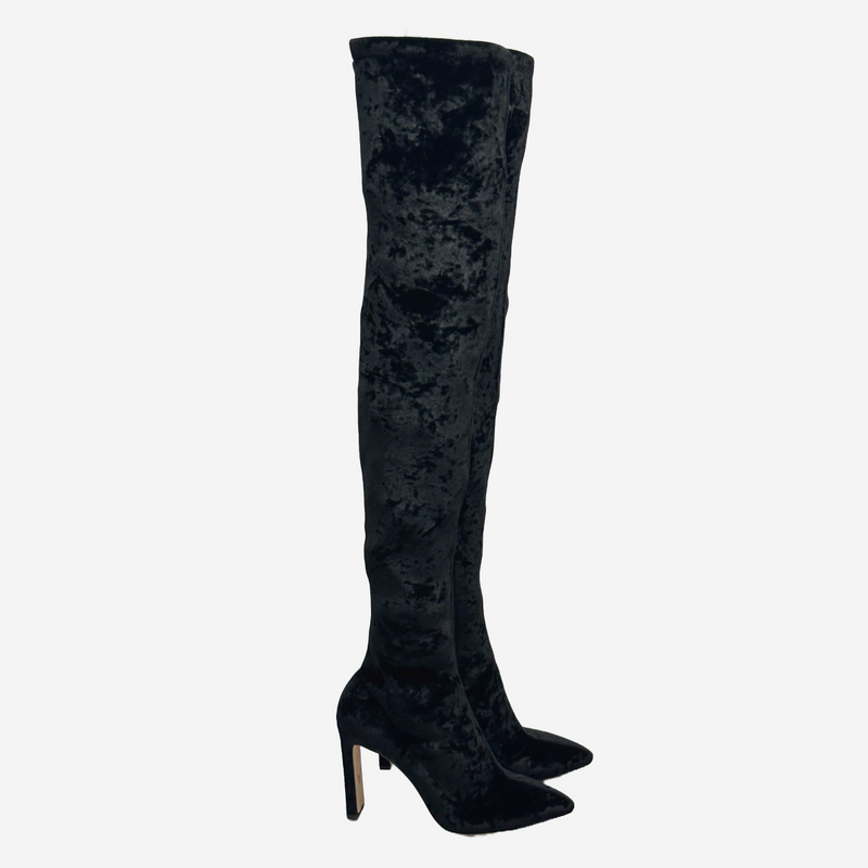 Jimmy Choo black velvet knee length boots