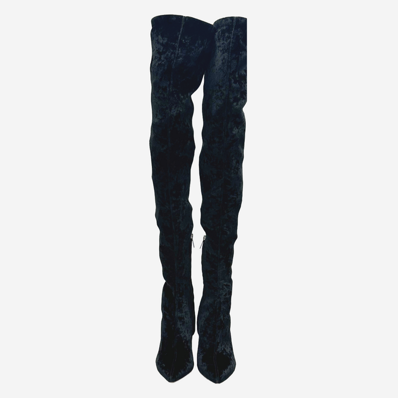 Jimmy Choo black velvet knee length boots