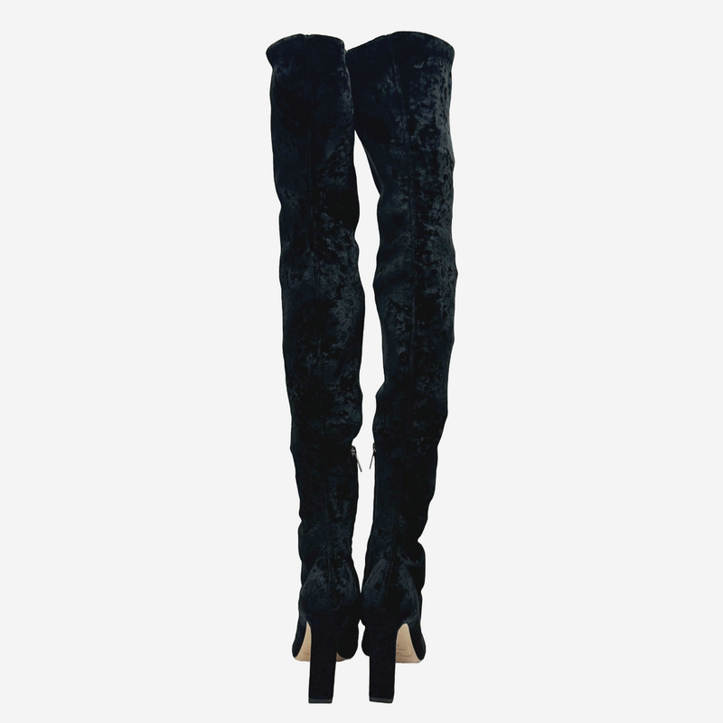 Jimmy Choo black velvet knee length boots