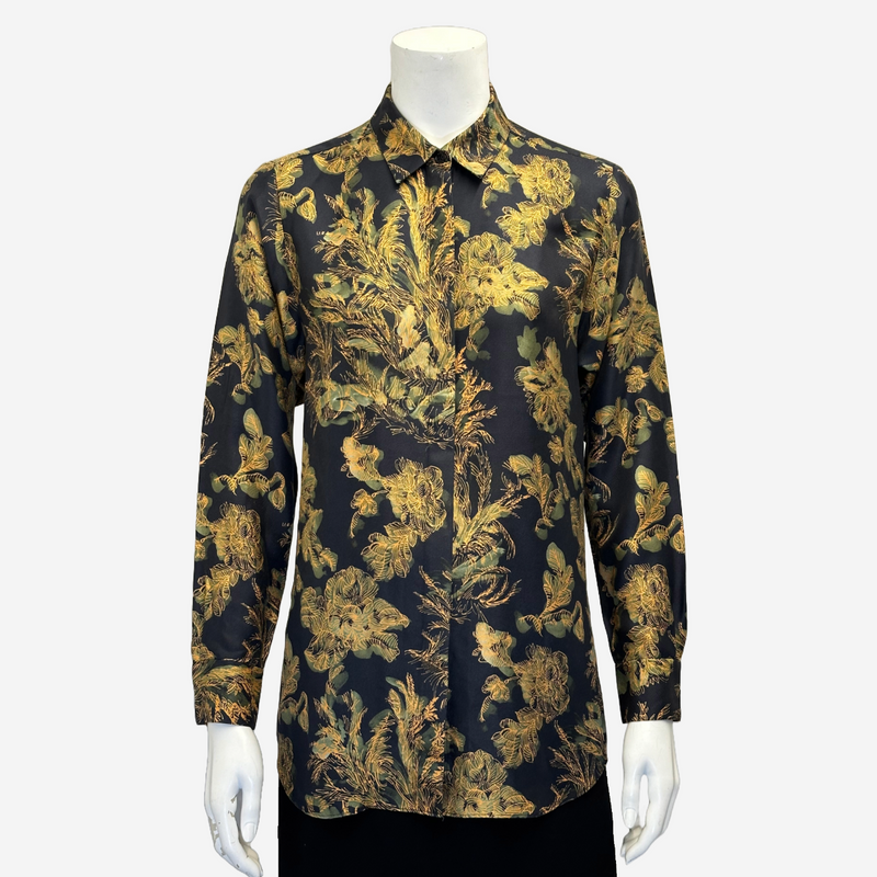 Lafayette 148 women's black and gold floral print silk blouse