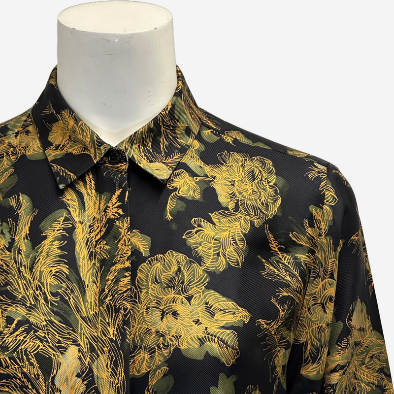 Lafayette 148 women's black and gold floral print silk blouse