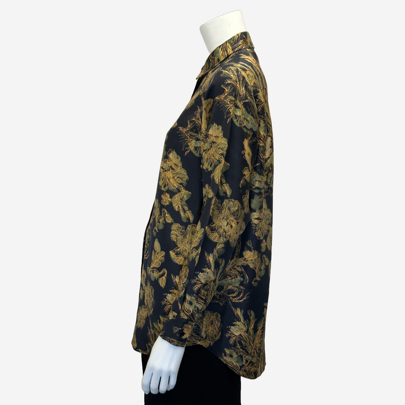 Lafayette 148 women's black and gold floral print silk blouse