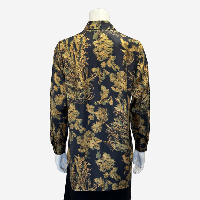Lafayette 148 women's black and gold floral print silk blouse