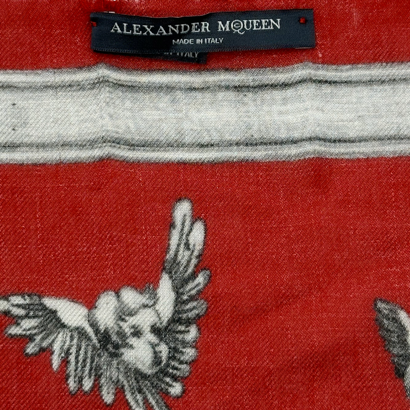 Alexander McQueen unisex red and white renaissance print modal and cashmere scarf