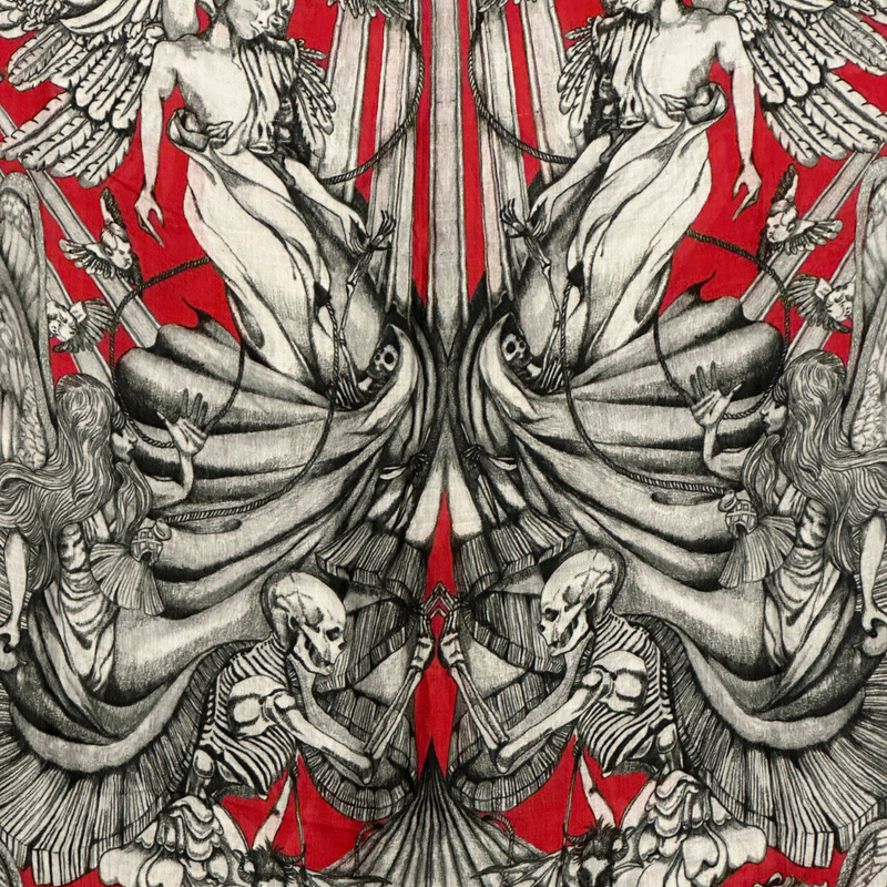 Alexander McQueen unisex red and white renaissance print modal and cashmere scarf