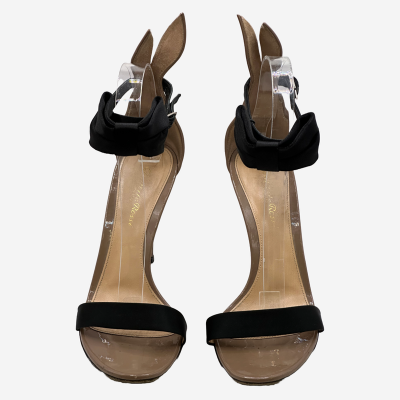 Gianvito Rossi black and nude leather and satin sandal heels
