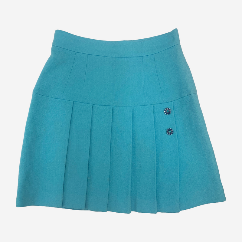 Dolce&Gabbana blue woolen pleated mini skirt with embellished buttons