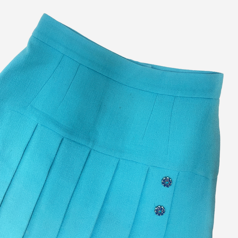 Dolce&Gabbana blue woolen pleated mini skirt with embellished buttons